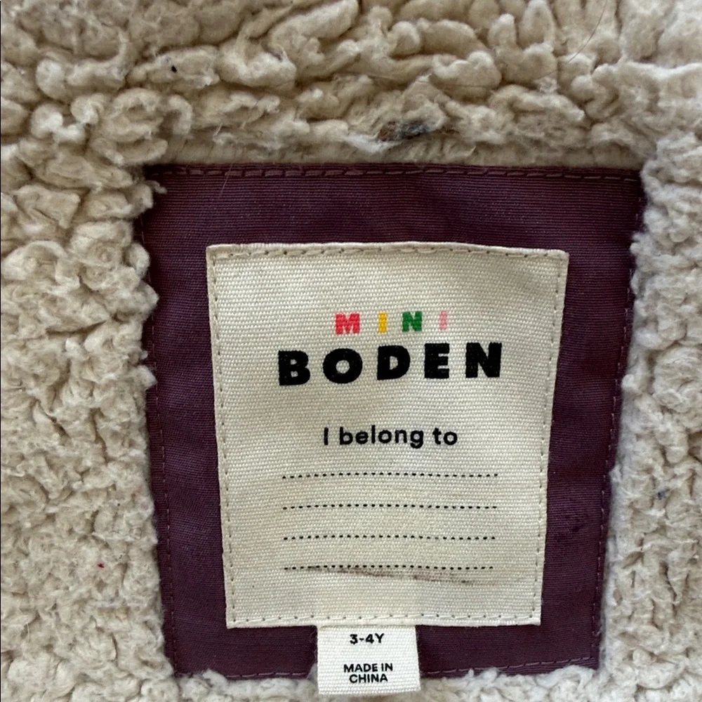 Mini Boden Plum Hooded Puffer Coat with Sherpa Lining